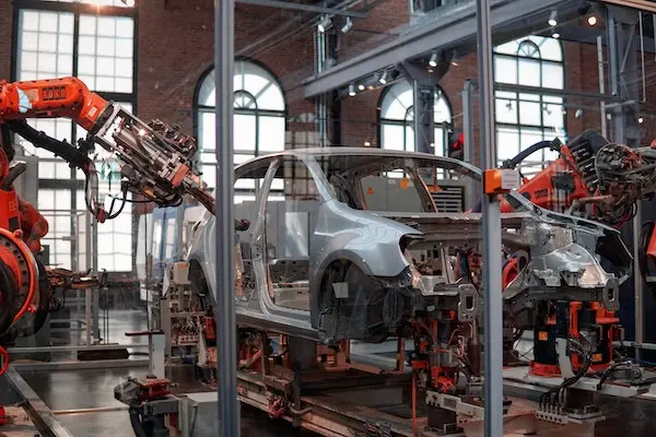car-manufacturing Car being assembled by automated machines